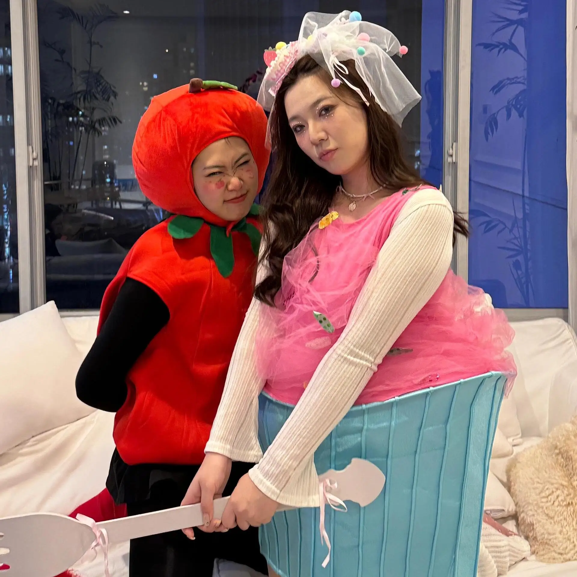 Abstrakcyjny kostium na Halloween, zabawny występ, damski strój barowy, spódnica z ciasta, unikalny kostium sceniczny o tematyce jedzenia.