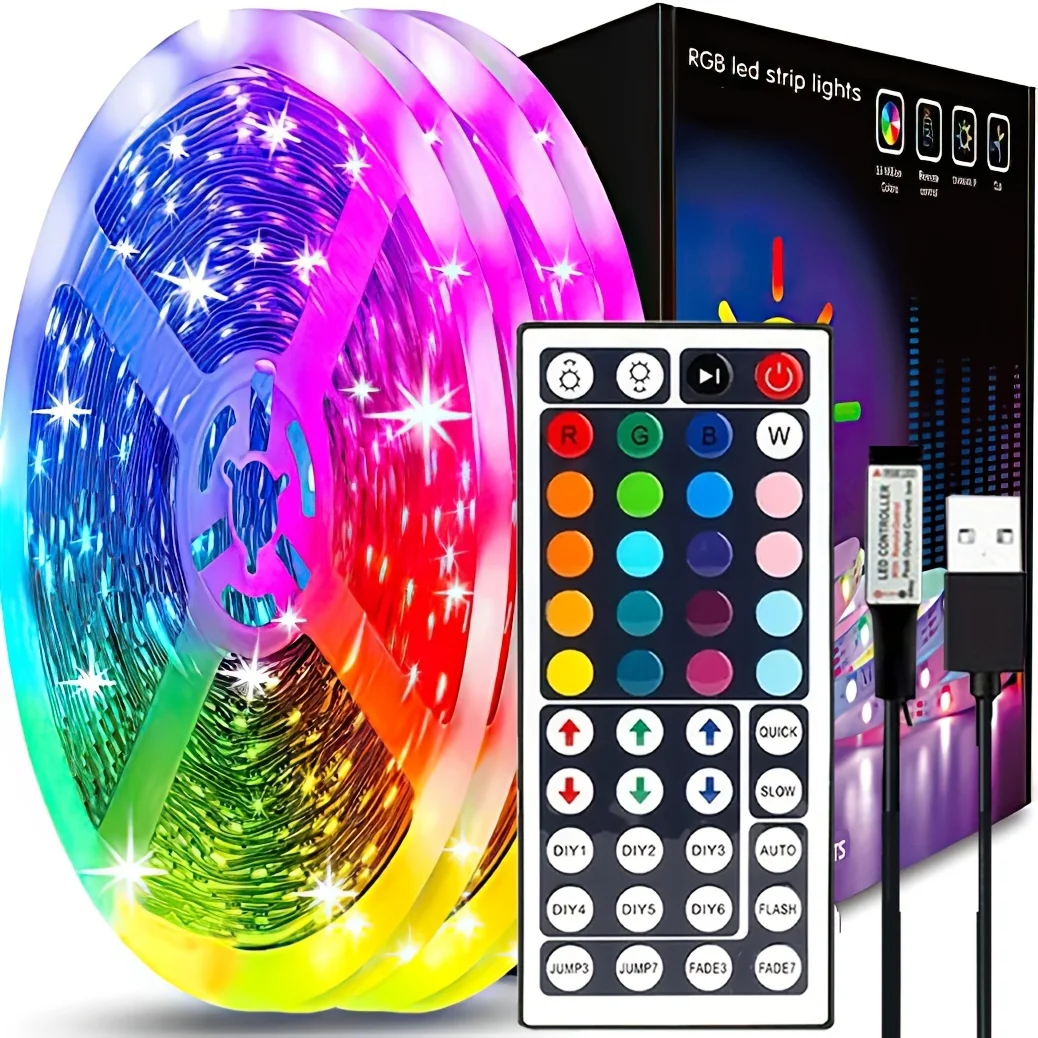 USB LED Strip Lights with 44 Key Remote Control 5m 10m 20m RGB Tape Led Wall Room for Game Bedroom Party Decor TV Backlight Gift