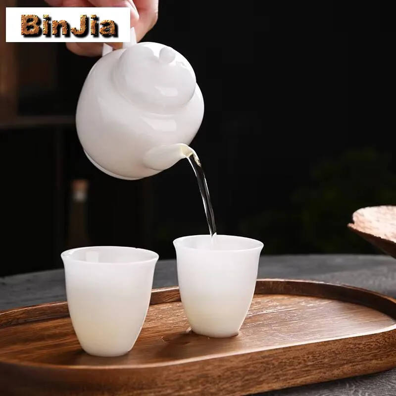 Ice Species Wihte Jade Porcelain Tea Set Kit Creative 1 Pot 2 Cups Maker Picnic Travel Portable Stock Bags Tableware Supplies