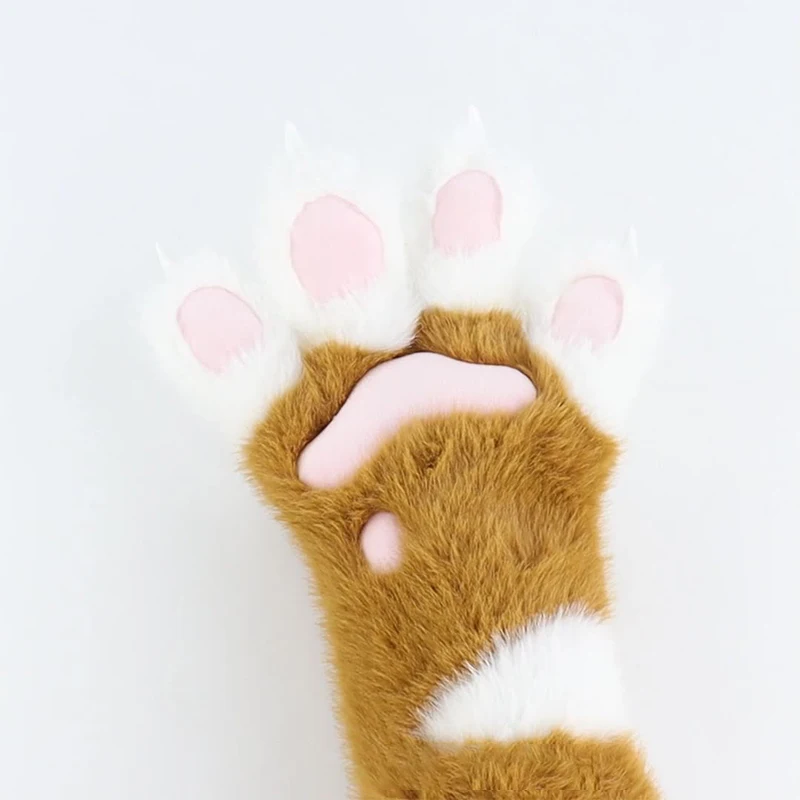 

Перчатки ручной работы с когтями зверя из мультфильма, пушистый плюшевый комплект, меховой костюм кигуруми, перчатки с кошачьими лапами, теплый карнавальный костюм на Хэллоуин