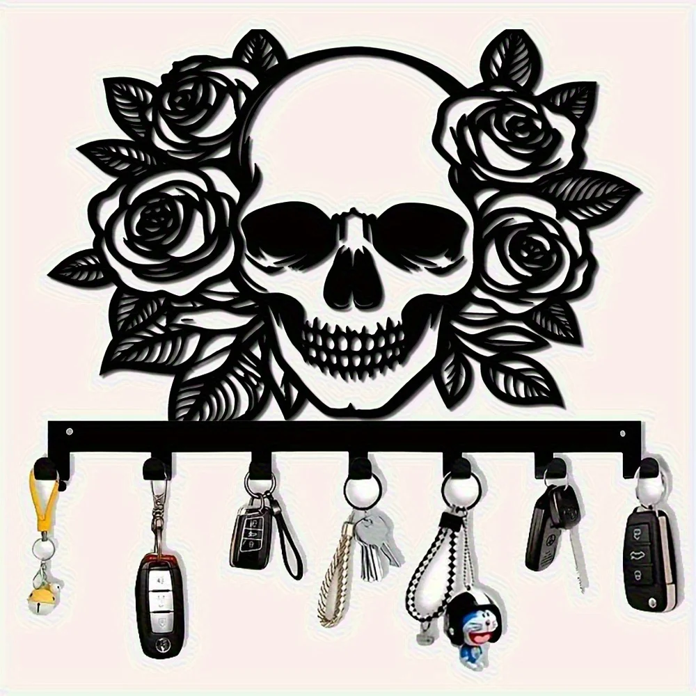 suporte-de-chaves-gotico-de-metal-com-7-ganchos-para-parede-decoracao-de-caveira-e-rosa-em-ferro-fundido-resistente-ganchos-pretos-organizador-de-chaves-a-prova-de-ferrugem