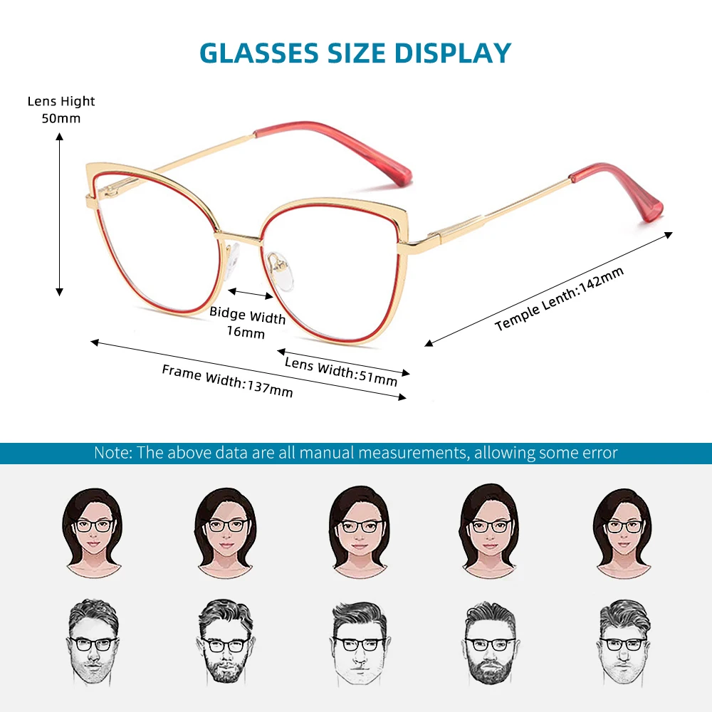 Cat eye Frames Women's Fashion Metal Frames Optical Lenses Women Reading Glasses Woman Blue Light Filter Glasses Prescription