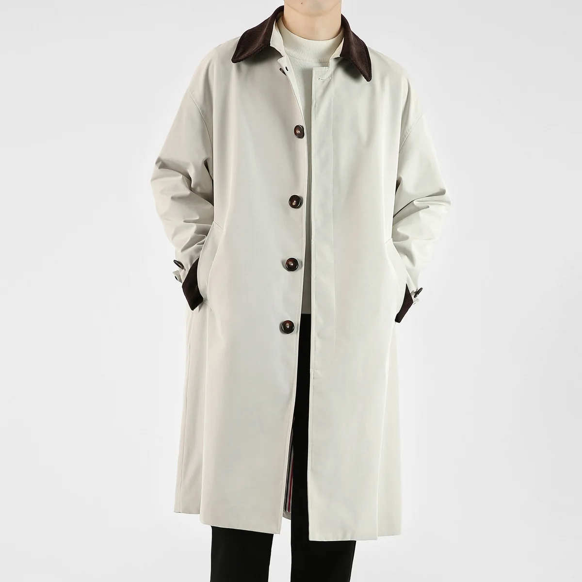 

Spring Autumn Mid-length Coat Trendy Loose Casual Corduroy Trench Coat Men