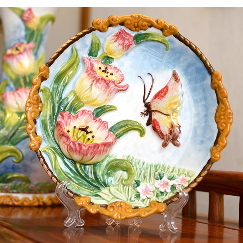 3D Tulip Decorative Wall Dishes Porcelain Plates Home Decor Crafts Room Decoration Accessories Figurine