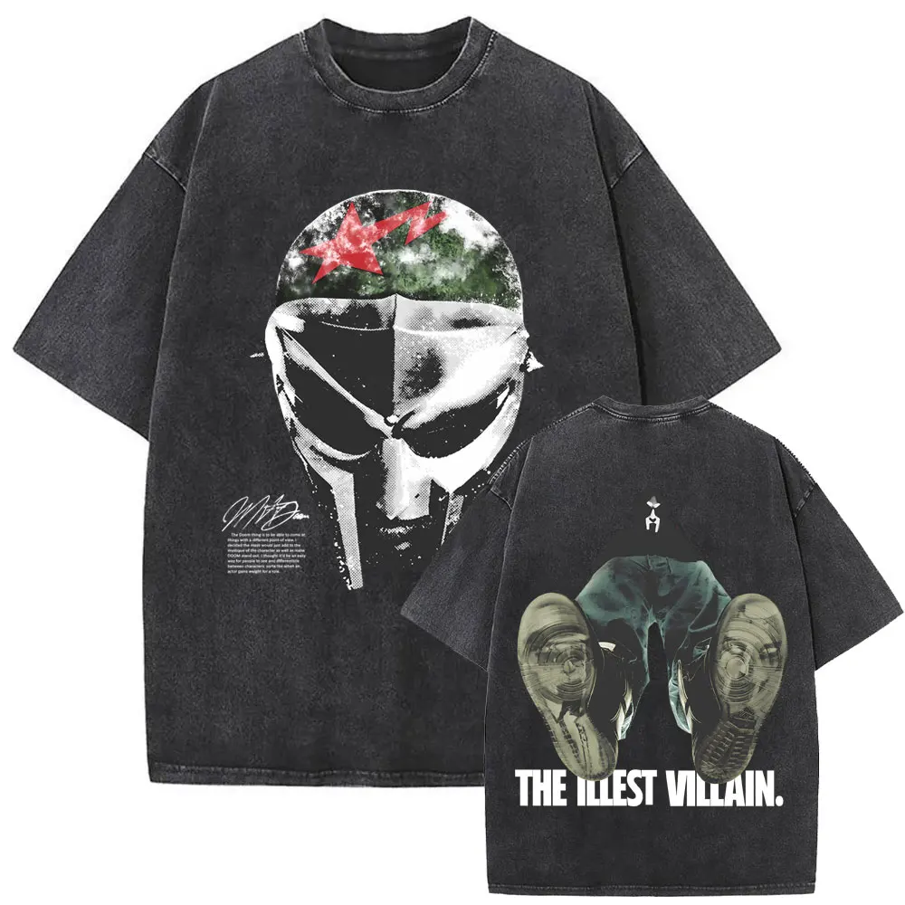 

Limited Rapper Mf Doom Madvillainy The Illest Villain Washed Vintage T-shirt Men Women Hip Hop Street Oversized Crewneck T Shirt