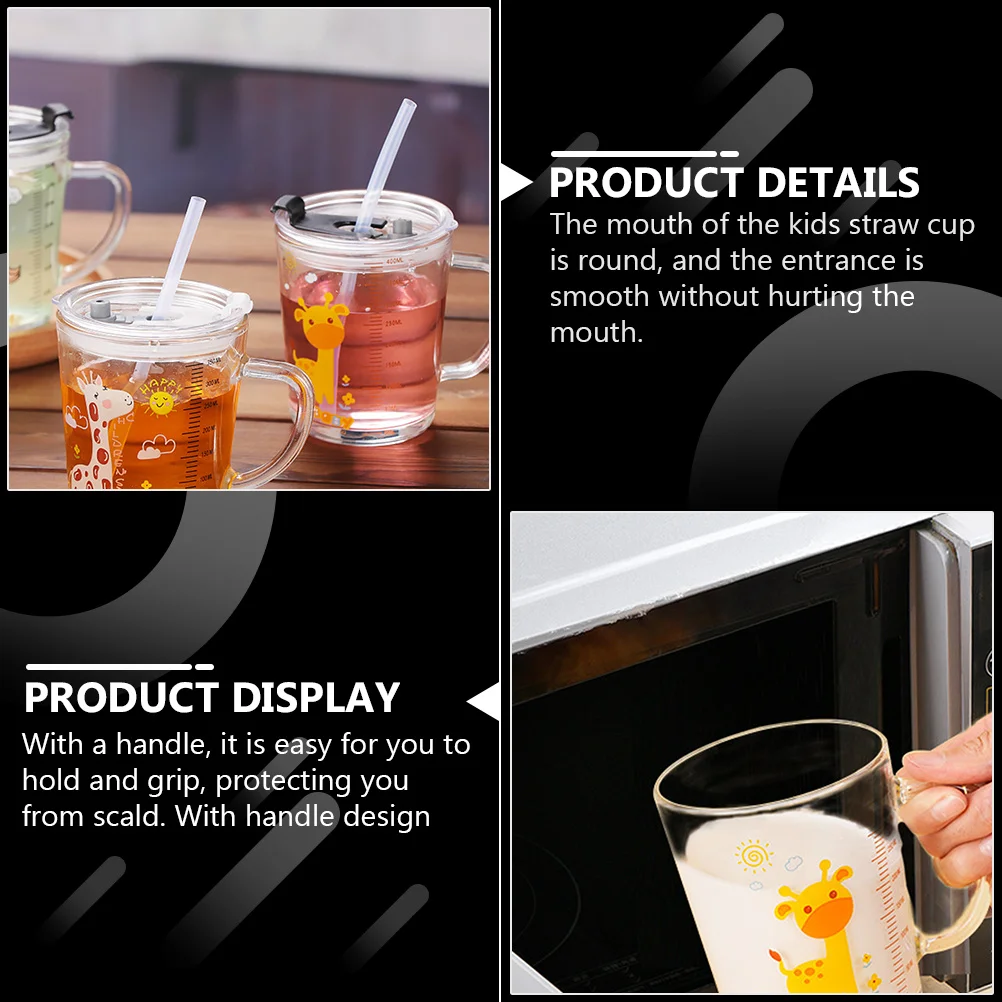 

2Sets Drinking Cups with Handles Microwave Safe High Cost Performance for Home Scale Cup Straw Milk Cup