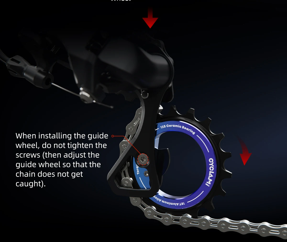 CYCLAMI 18T Keramiklager Fahrrad-Umlenkrolle für MTB Rennrad Hohl 10 11 12 Gang Fahrrad-Führungsteile – Detail 7