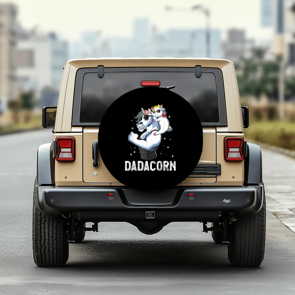 Muscular Unicorn Dadacorn Design 30/34 Inch Multi-Functional Tire Cover, Suitable For Jeep, Trailer, RV, Off-Road Vehicle, Truck
