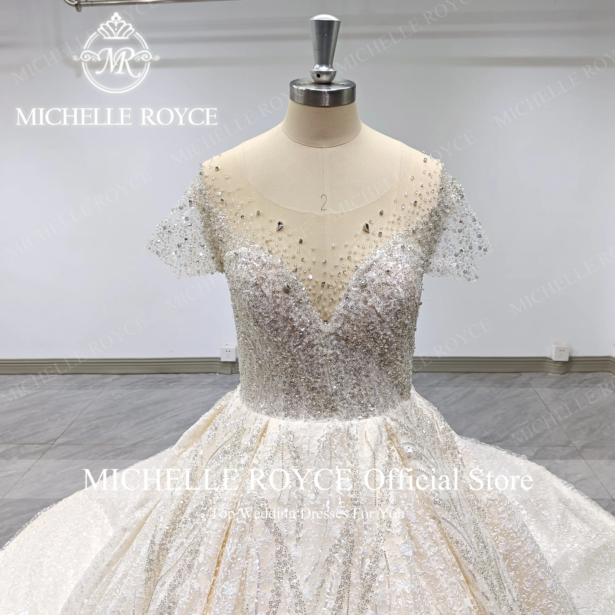 

Michelle Royce New Arrival Wedding Dress For Woman Delicate Beading Sparkling Chapel Train Wedding Gown Vestidos De Novia