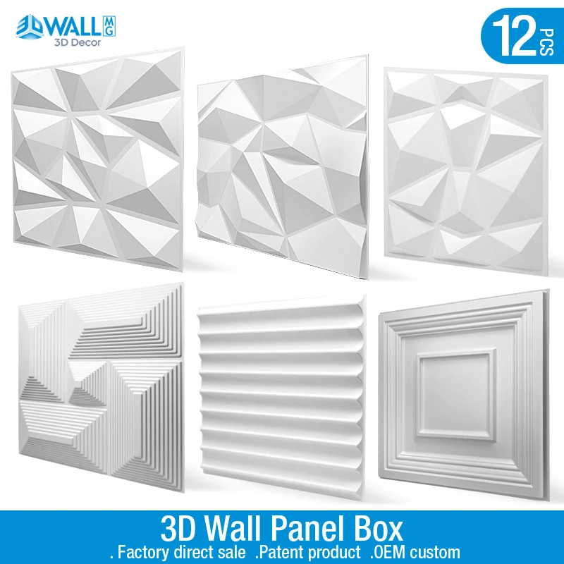 12 Pcs Decorative 3D Wall Panel Diamond Design Matt White Wallpaper Mural Tile-Panel-Mold 3D wall sticker bathroom kitchen 30cm