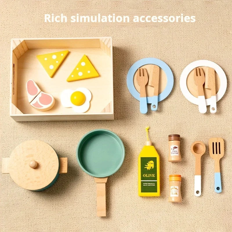 

Children's Wooden Kitchenware Suit Creative Tableware Play House Cooking Pot Cooking Simulation Kitchen Toys Gift