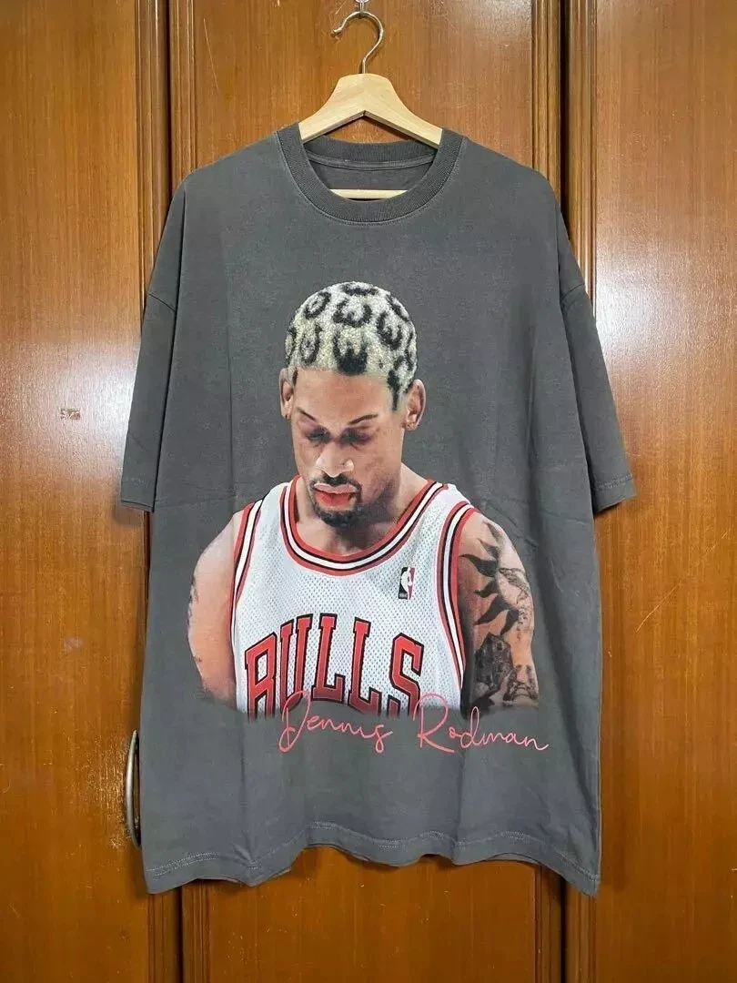 

Summer Dennis Rodman Shirt, Dennis Rodman Charcoal Cotton T-shirt Unisex S-4XL European American Y2k Cotton Alphabet Pattern