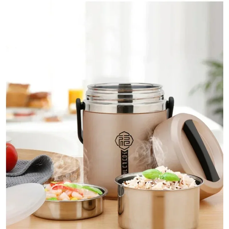 6 Hours Thermal Vacuum Lunch Box 304 Stainless Steel Insulated Worker Adult Food Container Large Picnic Student Bento Box Set