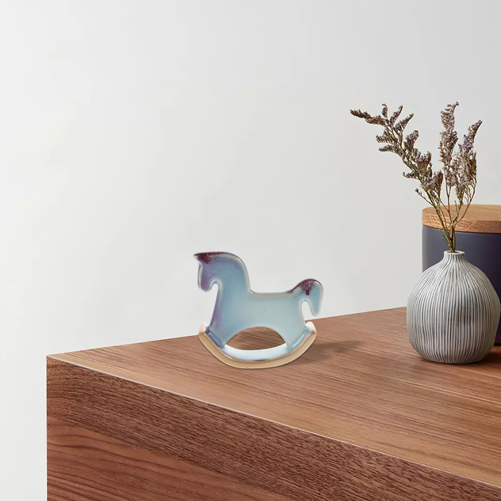 

Ceramic Rocking Horse Decor Cute Porcelain Horse Statue Solid Stable Base Home Office Ornament Vintage Animal Sculpture Table