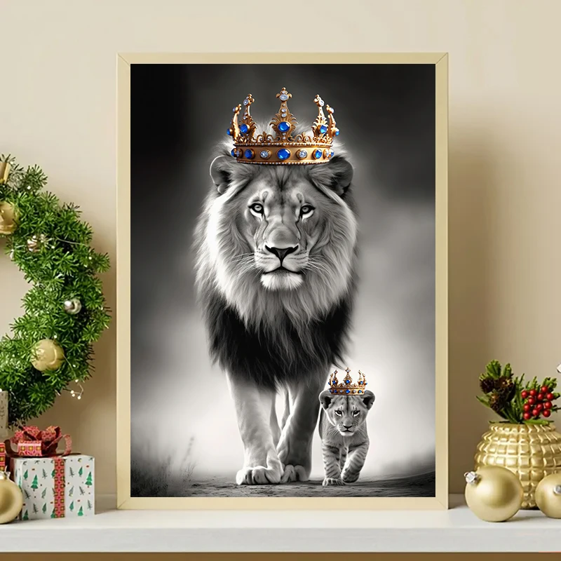 

Lion Father Son Wearing Crown Canvas Poster,Animal Pictures,Lion Poster Canvas Prints,Canvas Wall Art For Living Room,Home Decor