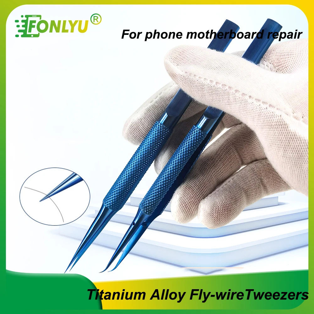 Titanium Alloy Precision Flying Wire Blue Tweezers For Mobile Phone Soldering Motherboard BGA Fingerprint Repair Tool Set