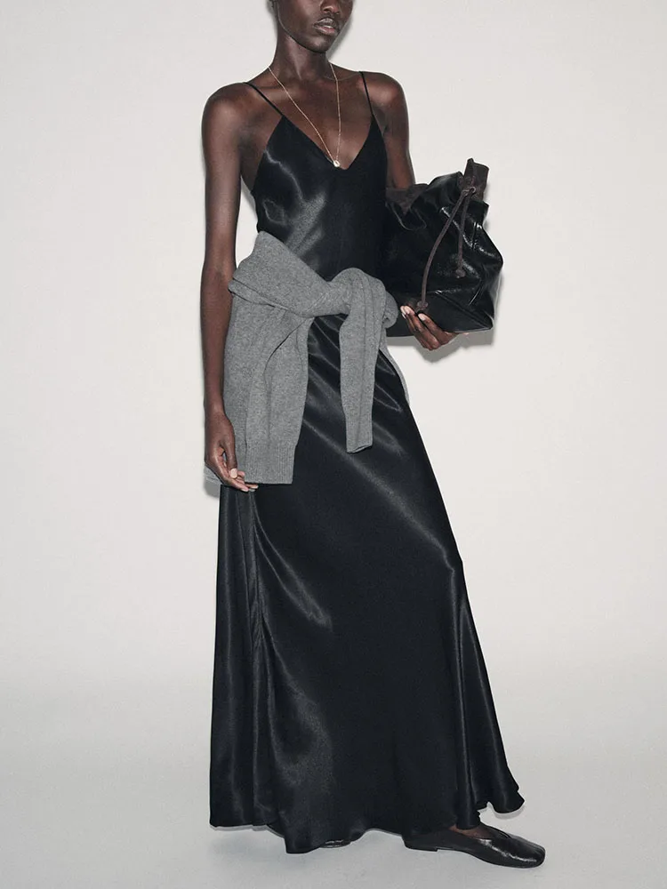 Ele longo svel vestido de noite za2025 feminino facionable inverno nova chegada dr high-end sle strapl noite dr