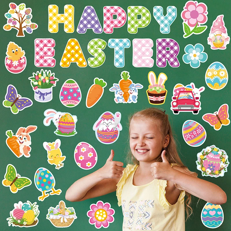 57 Pcs Easter Cutouts For Bulletin Board Decoration, Spring Rabbit Butterfly Animal Flower Paper Cut-Outs