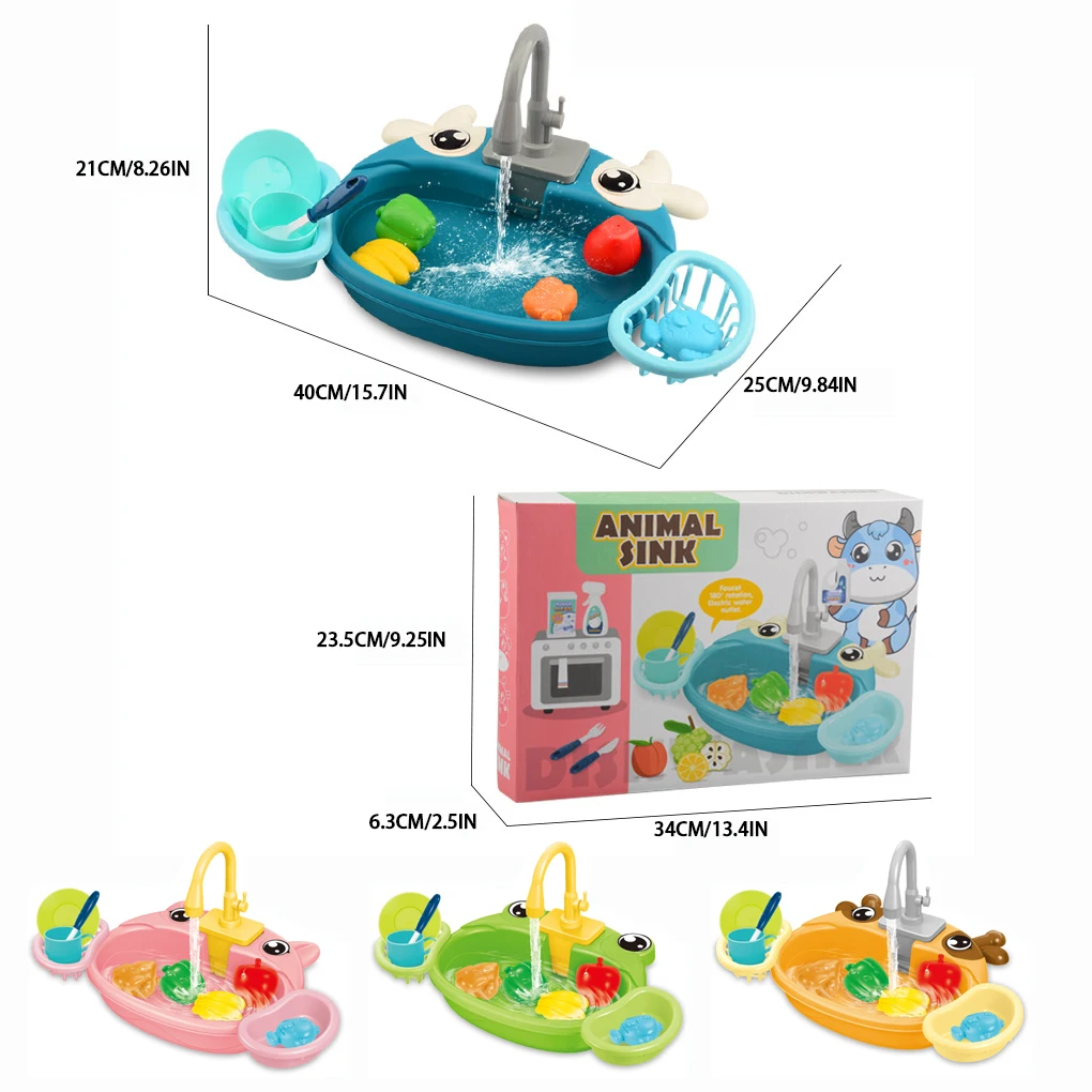 Crianças jogar brinquedos dos desenhos animados lavatório elétrico forfun experiência de aprendizagem equipada com jogo comida circulação água pia da cozinha