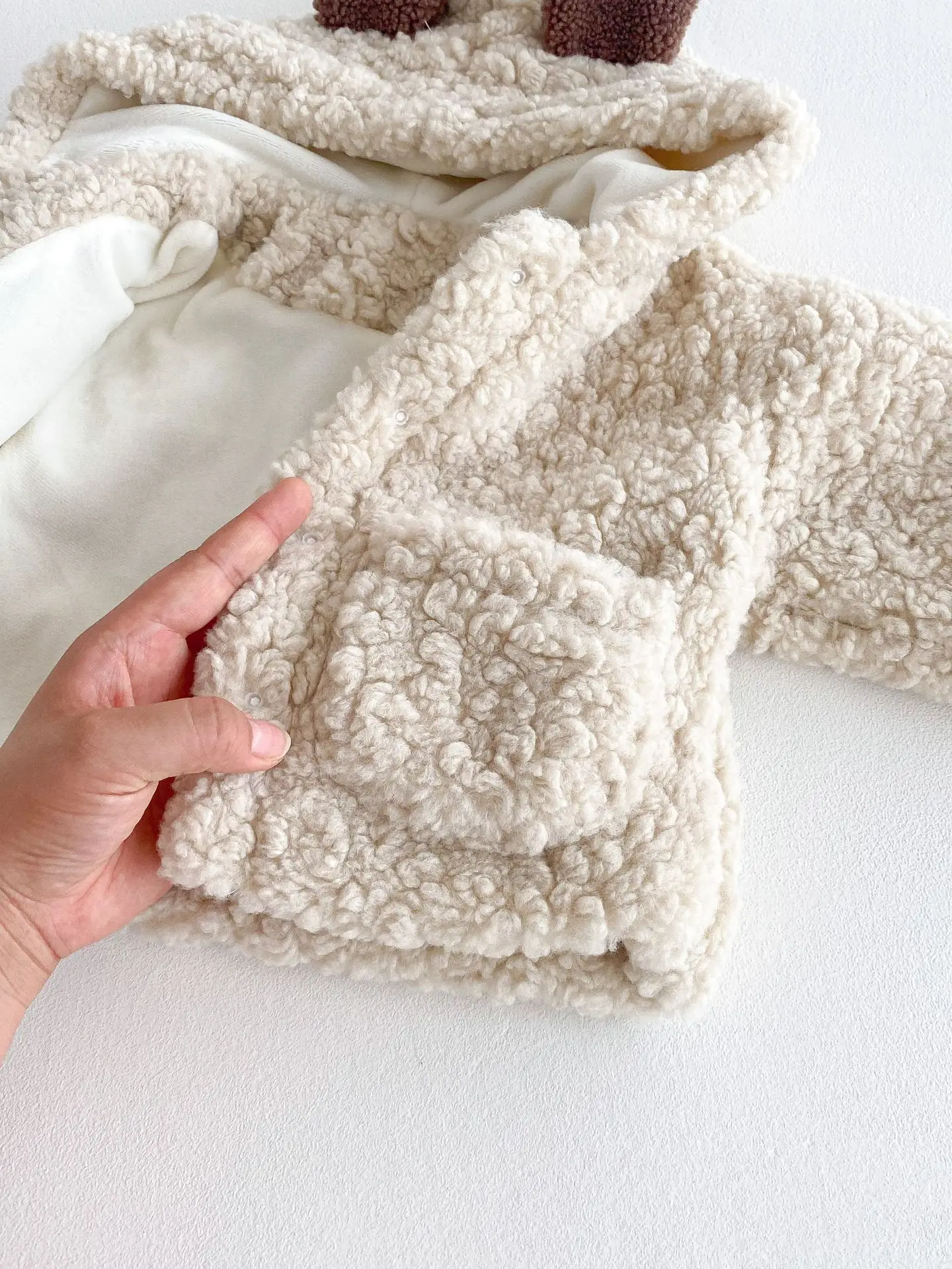 الشتاء الطفل القطيفة معطف سميكة آذان الدب مقنعين لطيف دافئ بيبي بوي فتاة الشتاء سترة #5