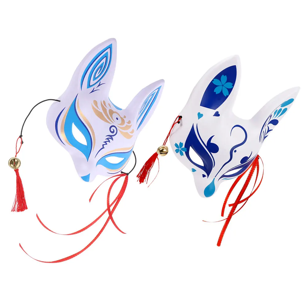 

2 Pcs Fox Mask Japanese Style Halloween Cosplay PVC Masquerade Animal Dress Up Kimono Theater Half FaceFox Party