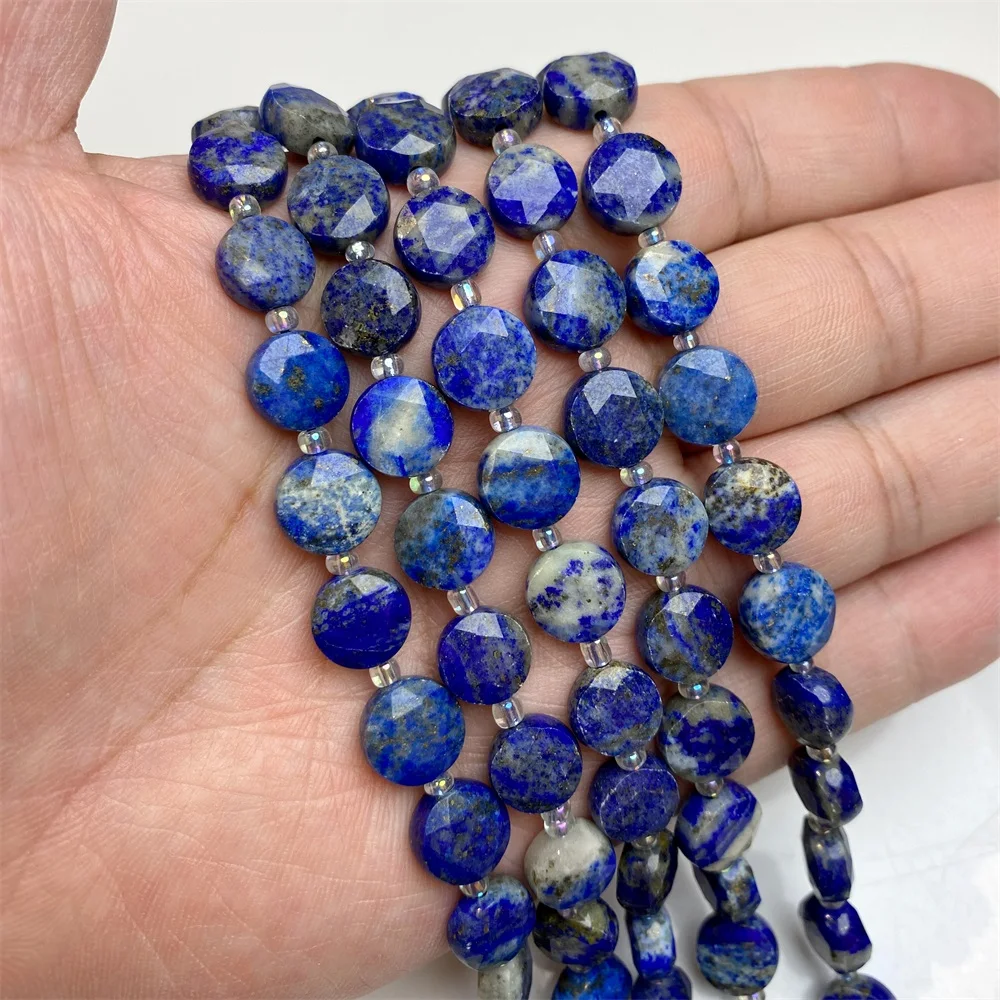 10mm natürliche facettierte flache runde Steinperle Lapislazuli Fluorit Citrin Quarz lose Spacer Charm Perlen für Schmuckherstellung DIY