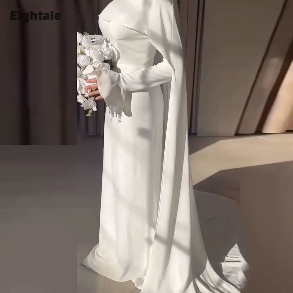 

Арабское свадебное платье Eightale, индивидуальный пошив, цвет слоновой кости, с круглым вырезом, свадебное платье с накидкой, длинными рукавами, мусульманское, фасон «русалка», для невесты, для торжеств