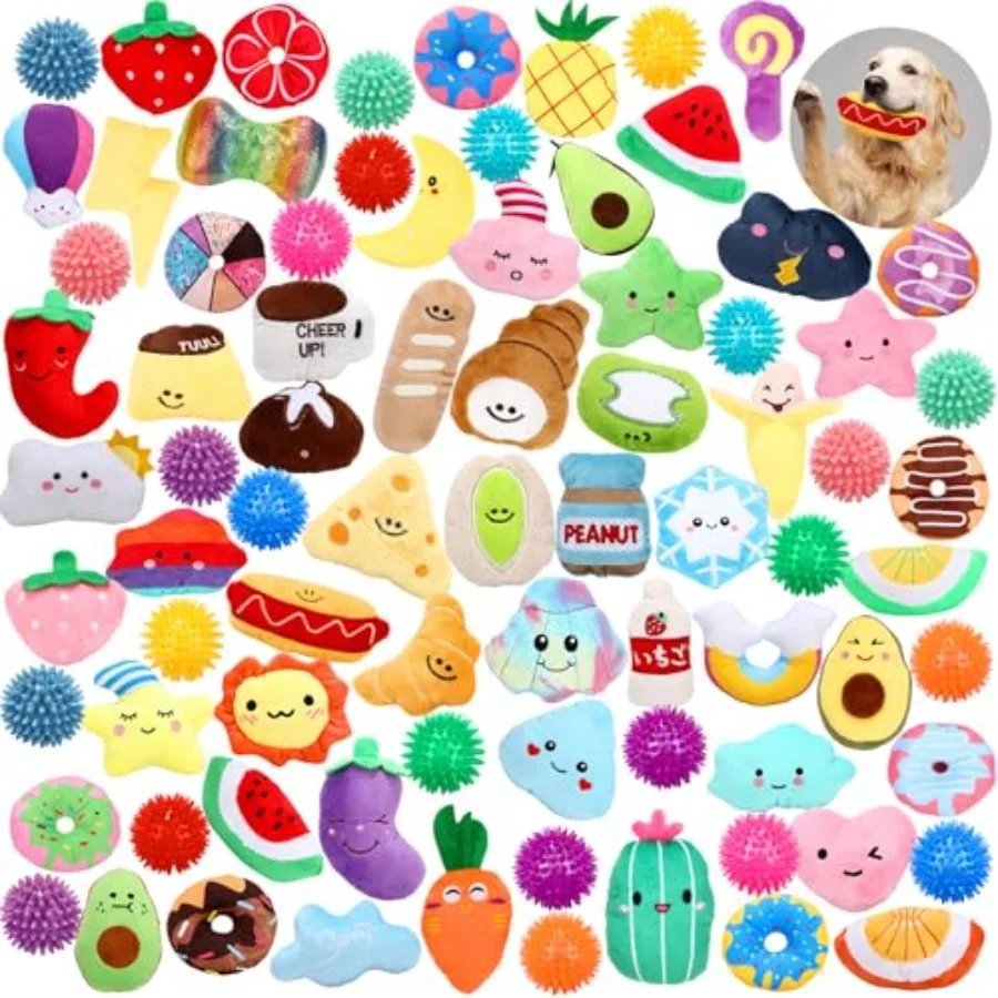 

80 Pcs Valentines Dog Toys Bulk Squeaky Dog Gifts for Medium Small Puppy Stuffed Plush Chew Ball Toys Small Pet with Squeakers