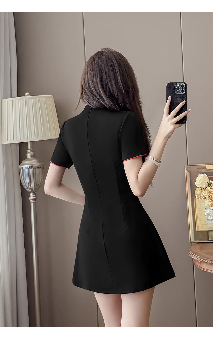 2026 New Chinese Style Black Tassel Cheongsam Dress+Shorts 2 Piece Set Women Red Green Side Split Slim Fit Summer Outfit view 2