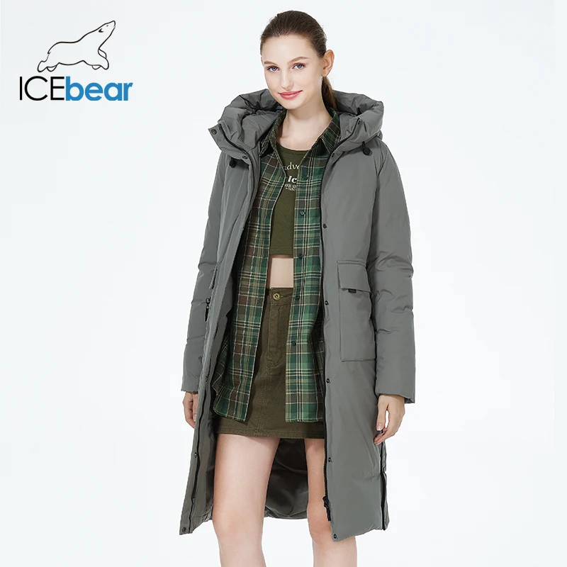 ICEbear 2023 Winter Women Jacket Long Cotton Big Pockets Ladies Windproof Coat Women\'s Thickened Warm Parka GWD22578-1D