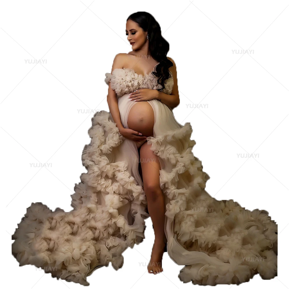 Vestido de maternidad de lujo para sesión de fotos o baby shower, Kimono dividido frontal con cuello en V, ropa de dormir para mujeres embarazadas, bata de baño, camisón