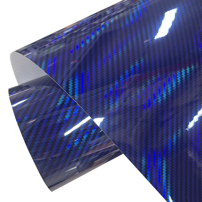 Hochwertige, hochglänzende, laserfarbene, holografische, blaue Kohlefaser-Vinylrolle mit selbstklebender Aufkleber zum Selbermachen mit Luftverschluss