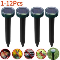 1-12Pcs Solar Mole Repeller Ultrasonic Animal Repellent Dog Mouse Snake Rodent Chaser Deterrent Outdoor Garden Pest Control Tool