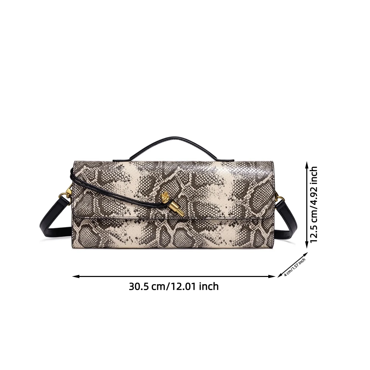 Retro Snake Print Baguette Bag Versatile Glossy Underarm Shoulder Purse Elegant Crossbody Handbag For Women