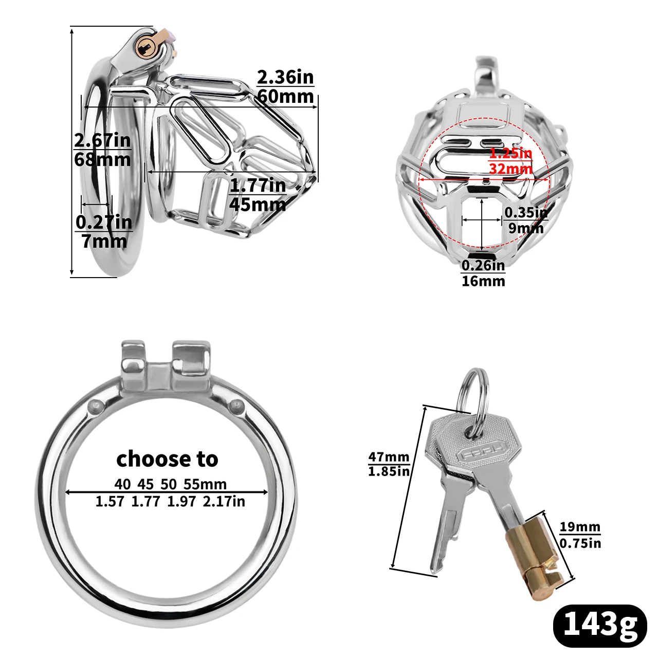 LEZEE 3 Sizes Male Chastity Cage Device Strap On Cock Cages Stainless Steel Urethral Locking Rings BDSM Breathable Penis Lock