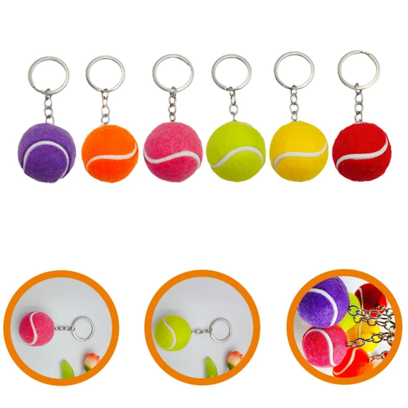 6 uds Mini llavero de pelota de tenis llavero lindo llavero deportivo de Metal decoración colgante regalos perfectos para amantes del tenis