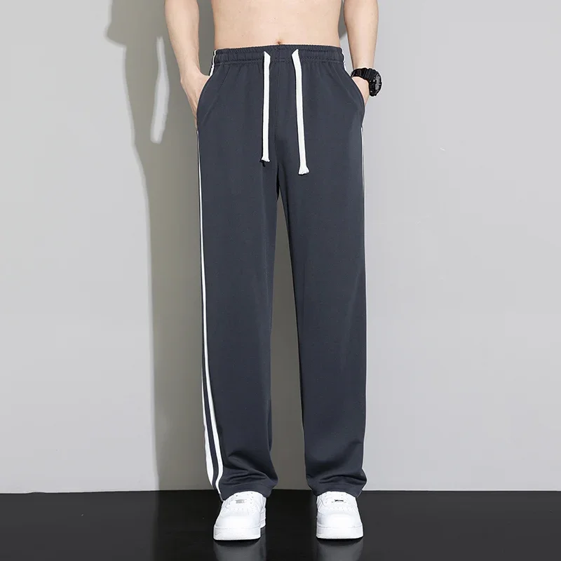 Summer New Men Sweatpants Joggers Straight Pants Neutral Breathable Loose Outdoor Quick Drying Fabric Striped Casual Trouser