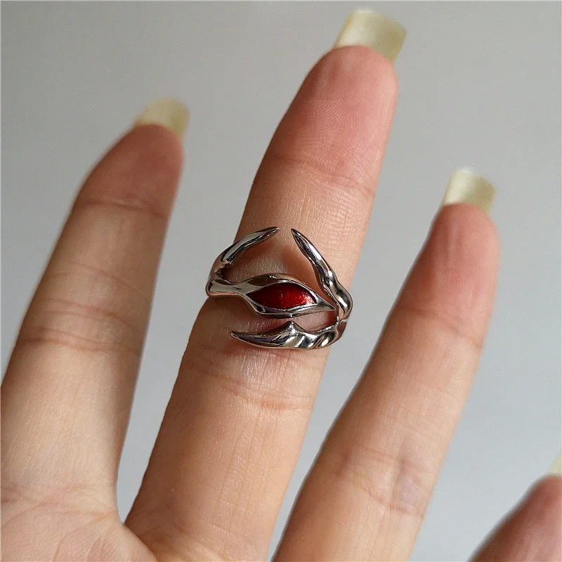 Punk Exaggerated Geometric Black & Red Cross Ring, Gothic Jewelry