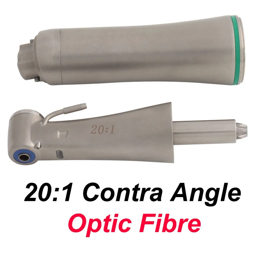 

Dental 20:1 Contra Angle Head Optic Fibre Low Speed Handpiece Blue Ring X-DSG20L Handle Cartridge Shaft Push Cap