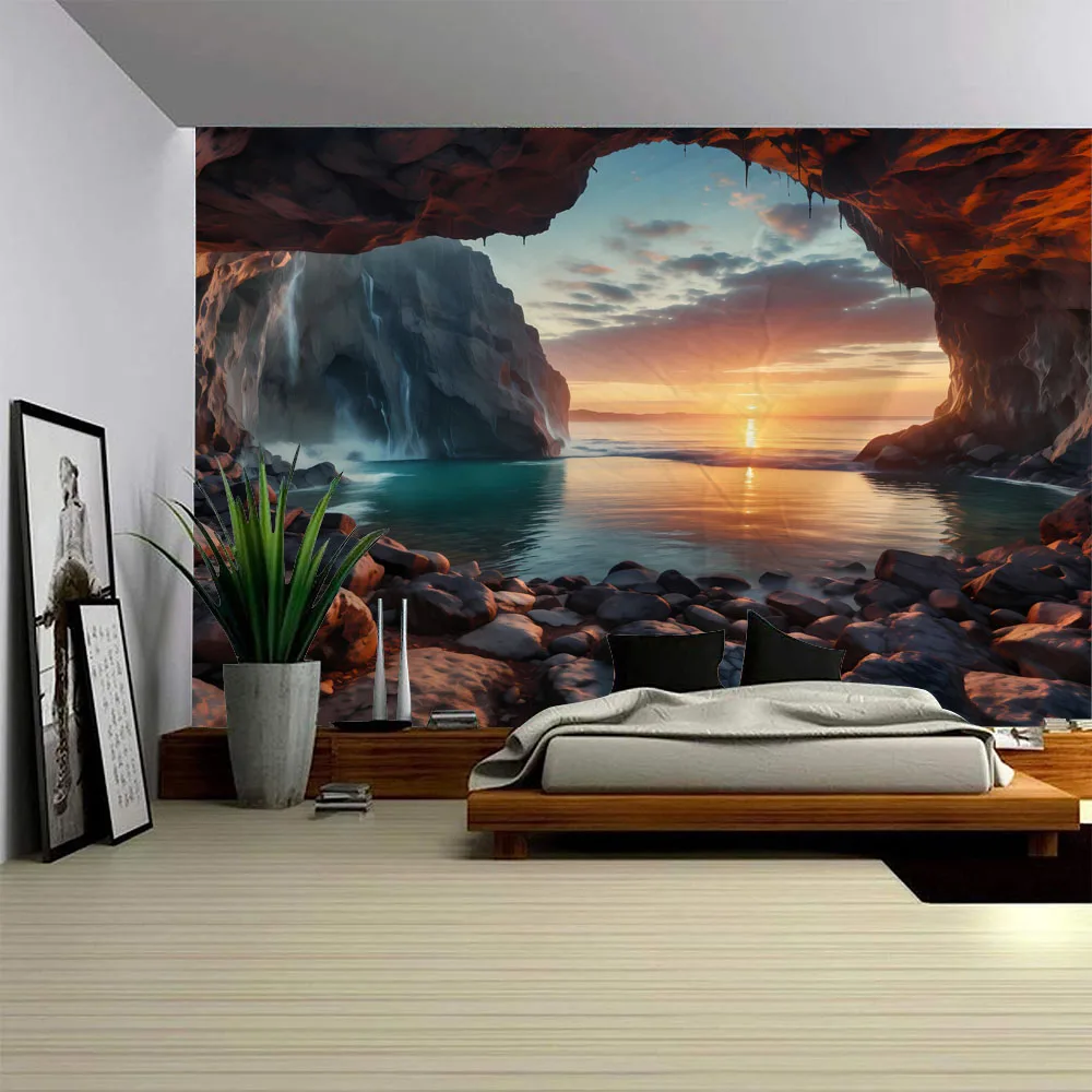 

Beach Sunset Tapestry Tropical Ocean Hawaii Natural Seaside Home Decoration Tapestry Bedroom Living Room Dormitory Wall Hanging