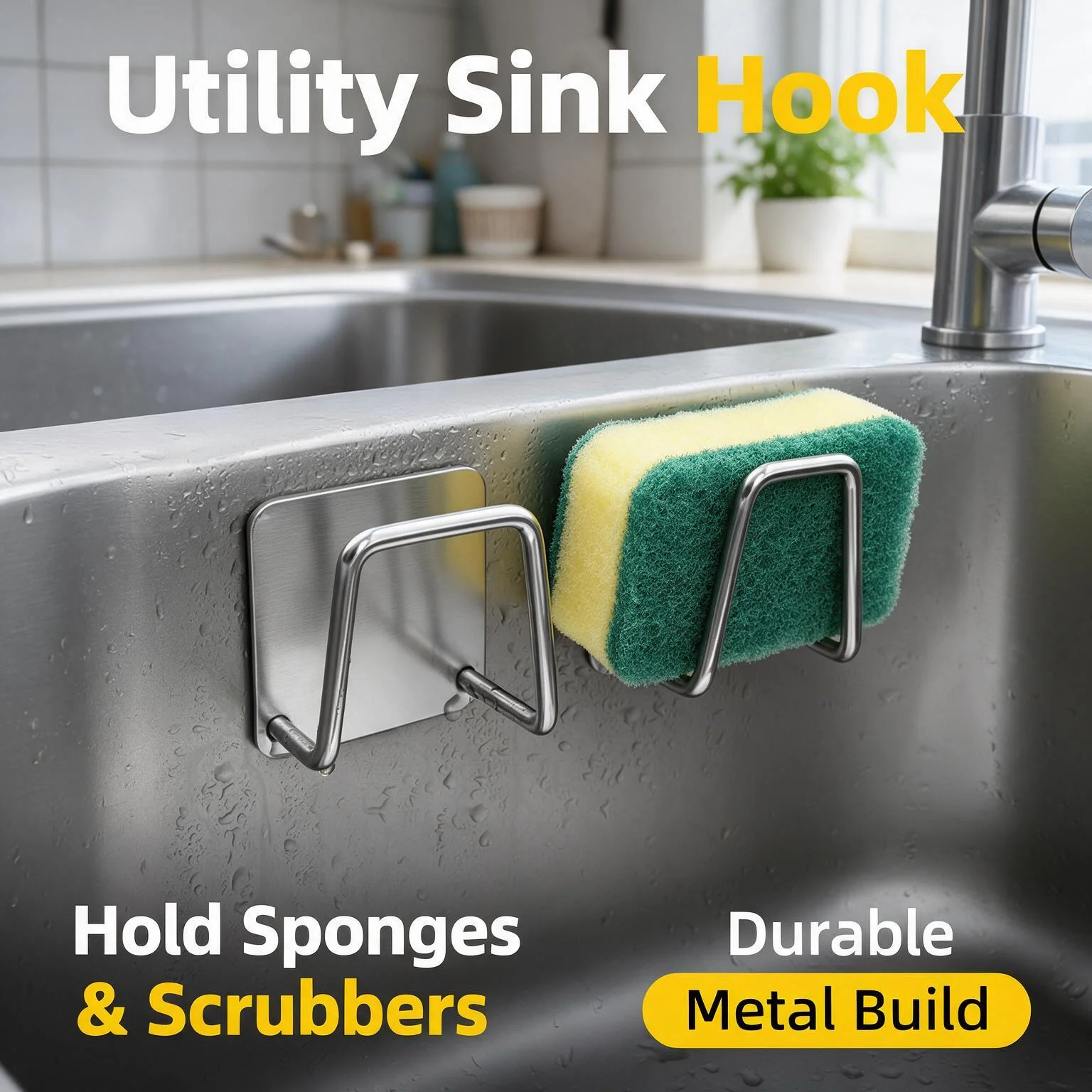 Kitchen Storage Organizer Stainless Steel Self Adhesive Sink Sponge Holder Drain Drying Rack Wall Hook Chopping Board
