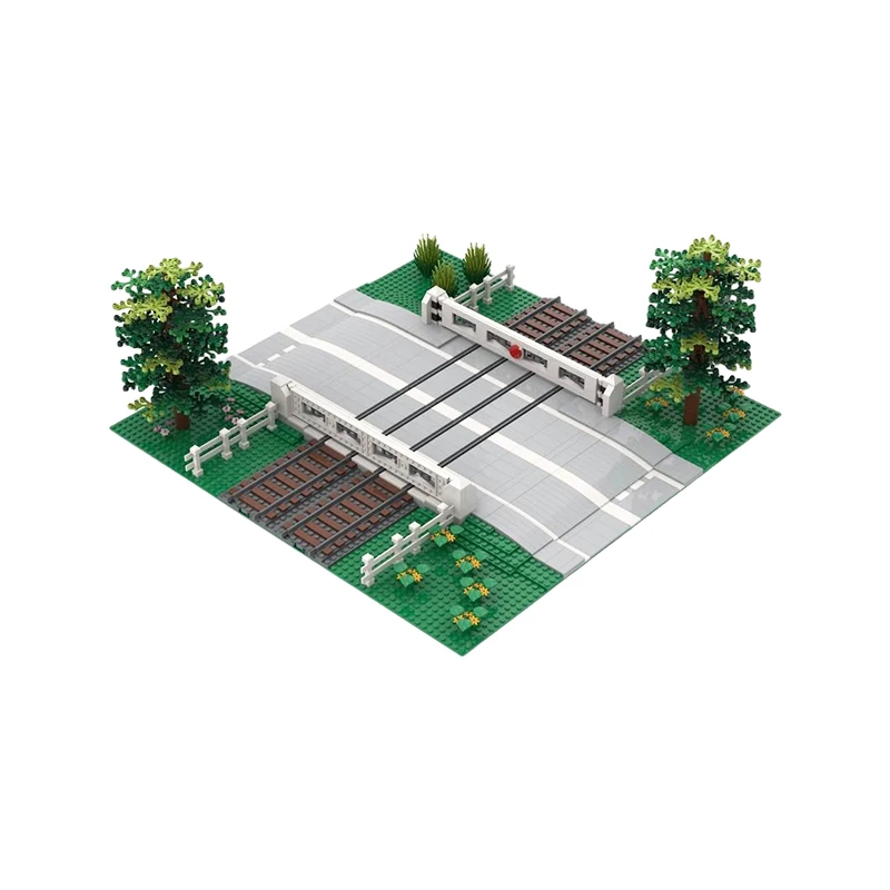 MOC City Train Railway Level Crossing Barrier Gate Railroad Track Scene Accessories DIY Building Blocks Bricks Toys Gift