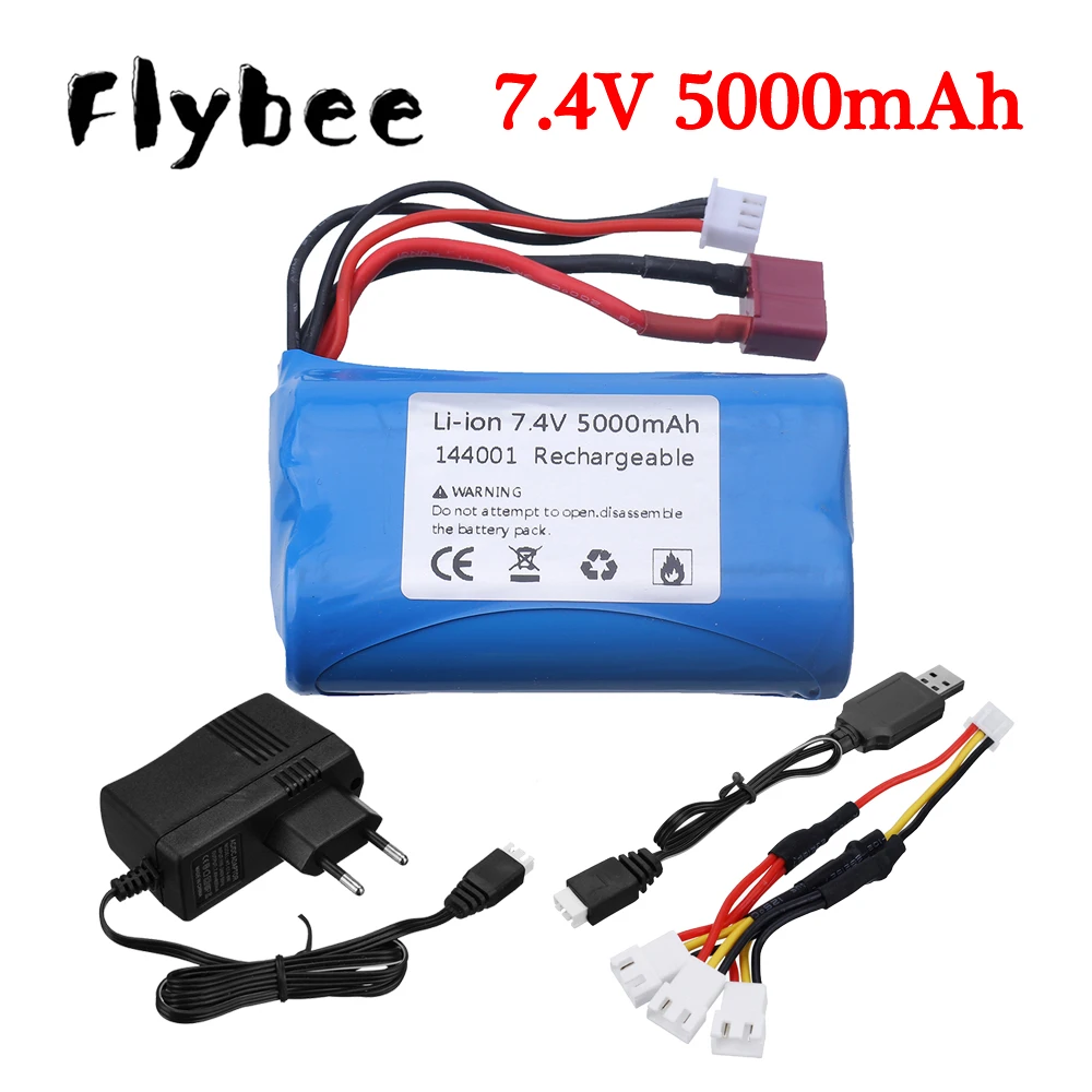 Batteria agli ioni di litio da 7.4 V per Wltoys 144001 12428 batteria per auto RC 3000mah aggiornamento 5000mah 7.4 V batteria al litio per auto Rc camion barche