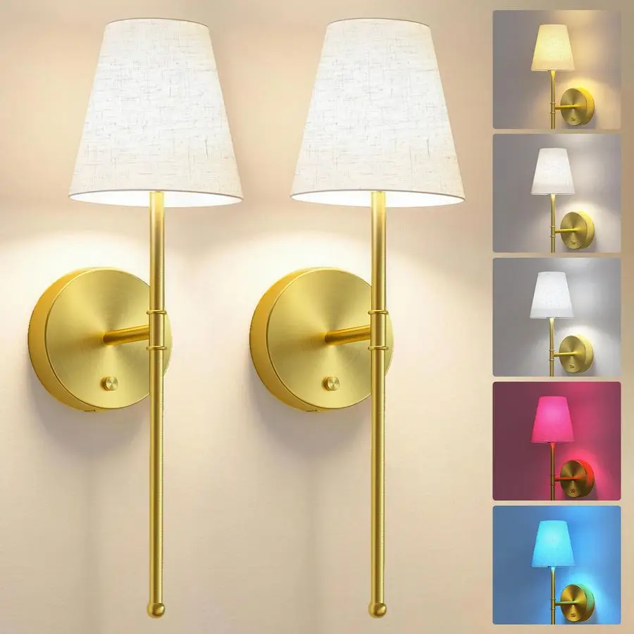 

Набор из 2 беспроводных настенных светильников на батарейках, перезаряжаемые настенные светильники, 12 цветов, беспроводные настенные светильники с RGB-подсветкой, регулируемой яркостью и аккумулятором 5200 мАч