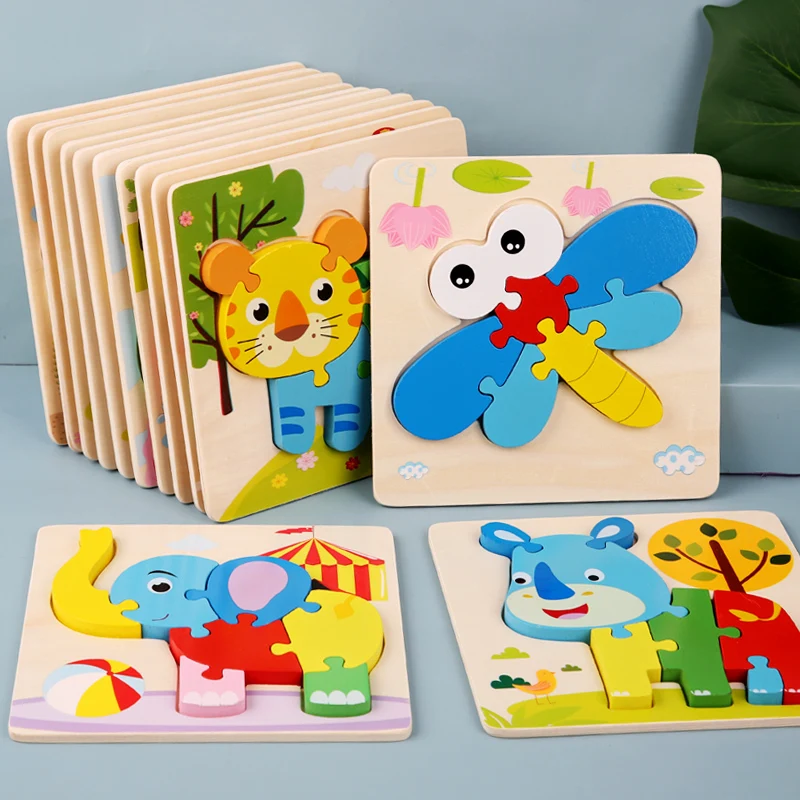 Houten 3D Puzzel Tangram Games Cartoon Dier Voertuig Patroon Kinderen Montessori Educatief Speelgoed Voor Kinderen Gift