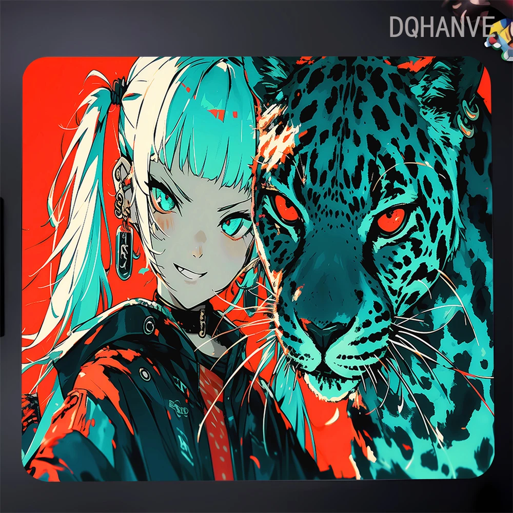 Cute Anime Girl and Panther Mousepad 45x40CM Premium Mouse Mat Game Professional E-Sports Gaming Mouse Pad Speed Keyboard Mats