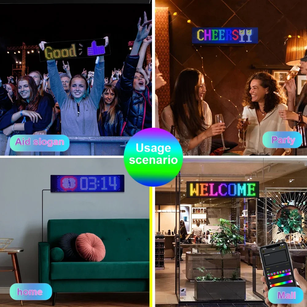 DIY Programmable LED Matrix Pixel Panel Scrolling Bright Advertising LED Sign Flexible USB 5V LED Car Sign Bluetooth App Control