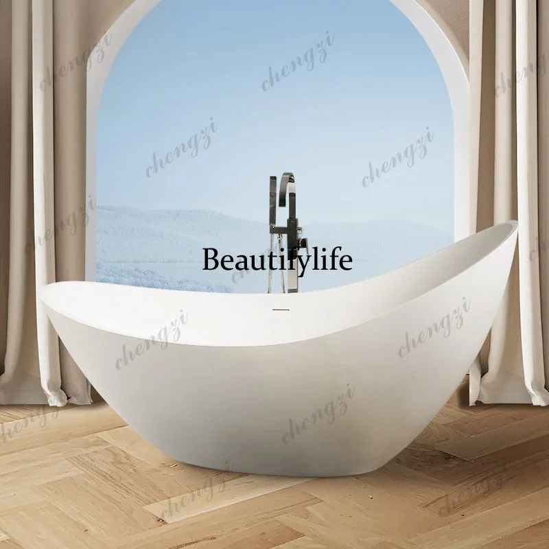 Artificial stone bathtub Household independent adult small apartment integrated moon-shaped bathtub