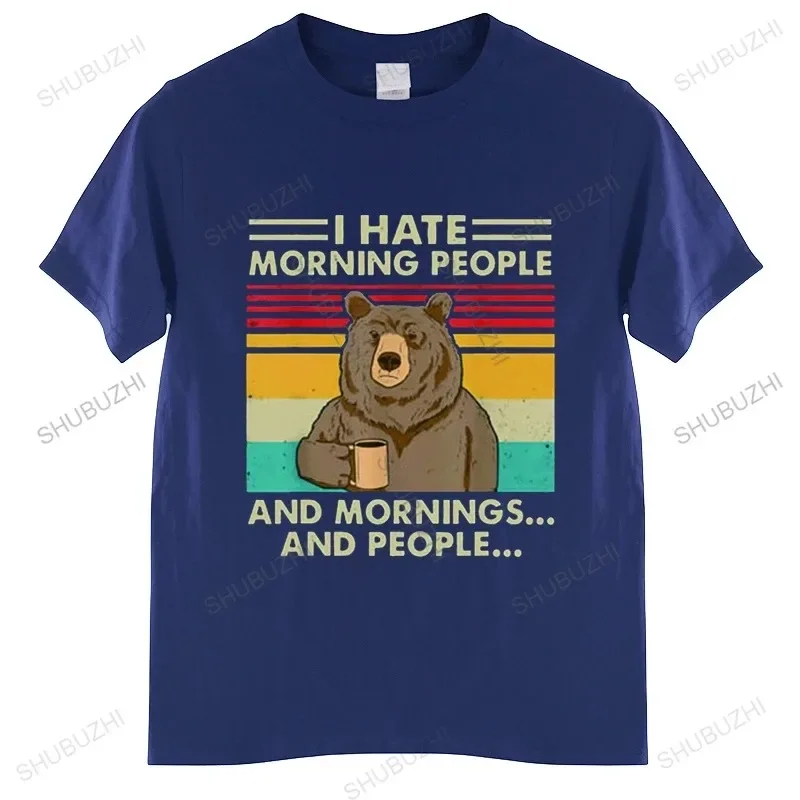 2024 New I Hate Morning People And Mornings And People T Shirt Funny-Bear Drink Coffee Lover Cute Lazy Animal Retro T-Shirt