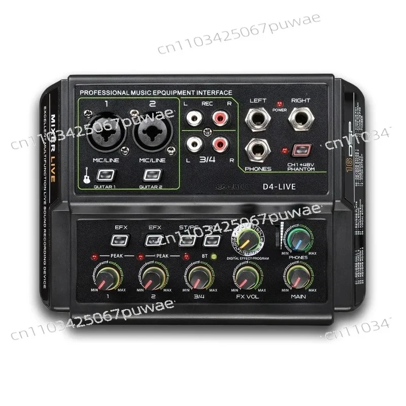 4 Channel Mixer Audio Processor with USB Bluetooth Reverb Sound Card for Outdoor Meeting KTV Phone Live Streaming